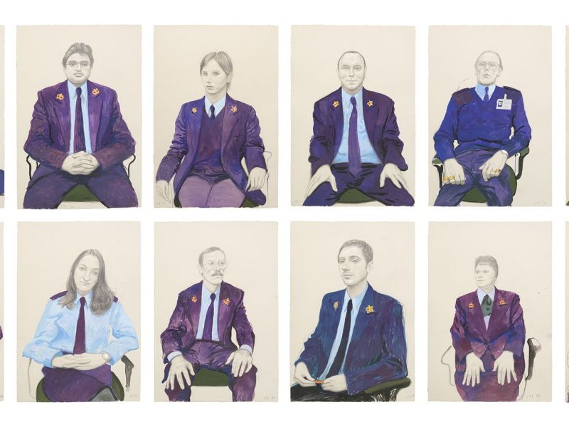 David Hockney, "12 Portraits after Ingres in a Uniform Style" 1999 - 2000, Pencil, crayon and gouache on 12 sheets of paper using a camera lucida (22 1/8 x 15" each) 44 1/4x90" overall © David Hockney